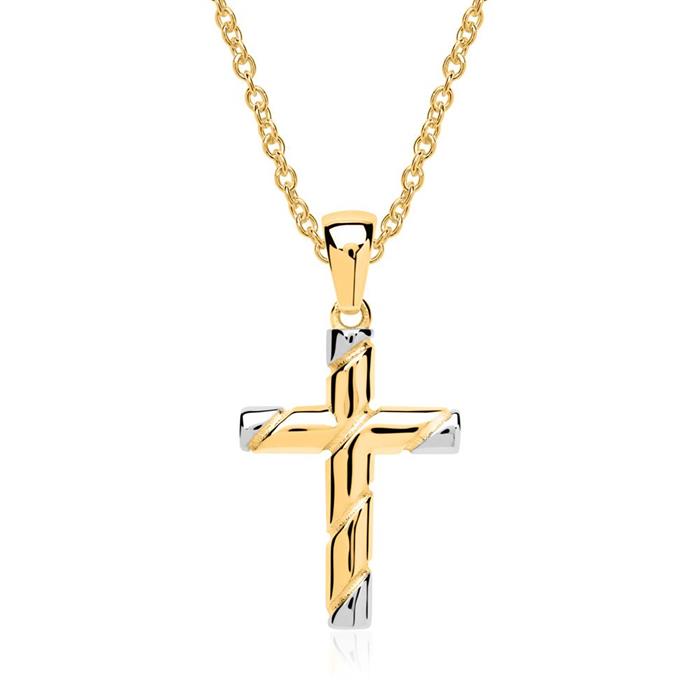 Necklace cross pendant 8ct gold bicolor