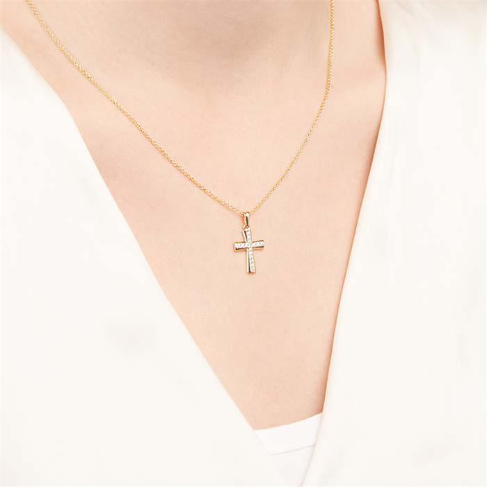 Cross necklace 8ct gold zirconia
