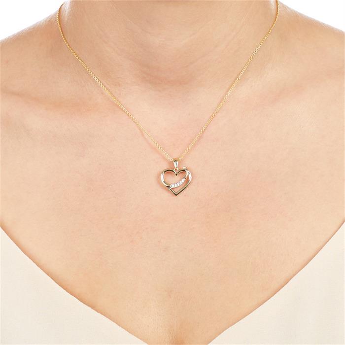 Necklace with heart pendant in 8ct gold and zirconia