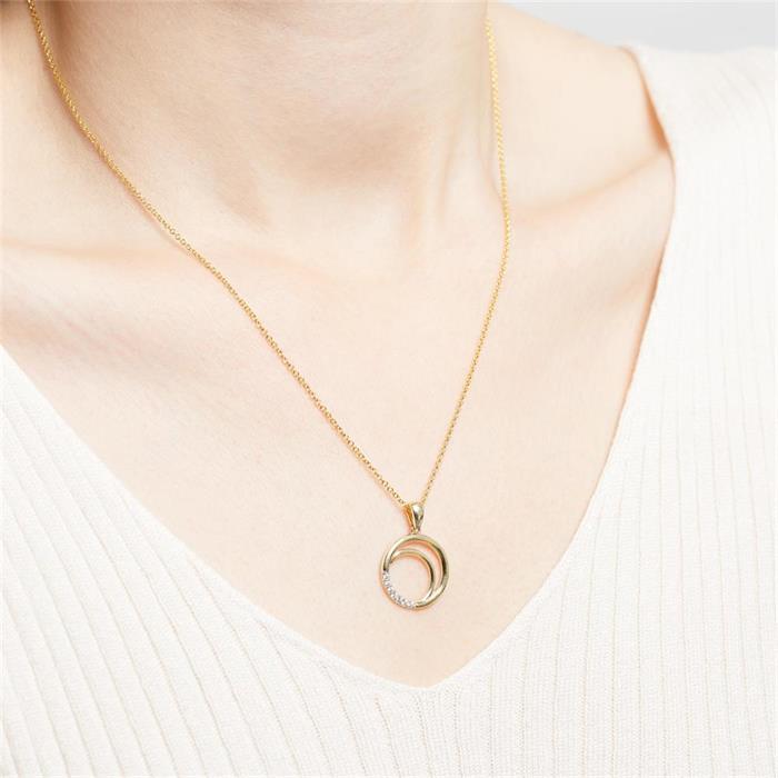 Necklace with circle pendant in 8ct gold and zirconia