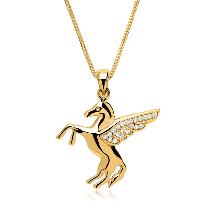 Necklace winged horse 8ct gold with zirconia