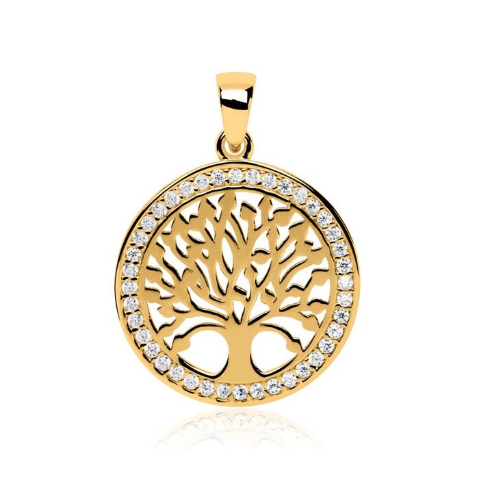 Tree of life pendant made of 8ct gold with zirconia