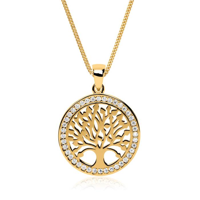 8ct gold zirconia pendant with tree of life necklace
