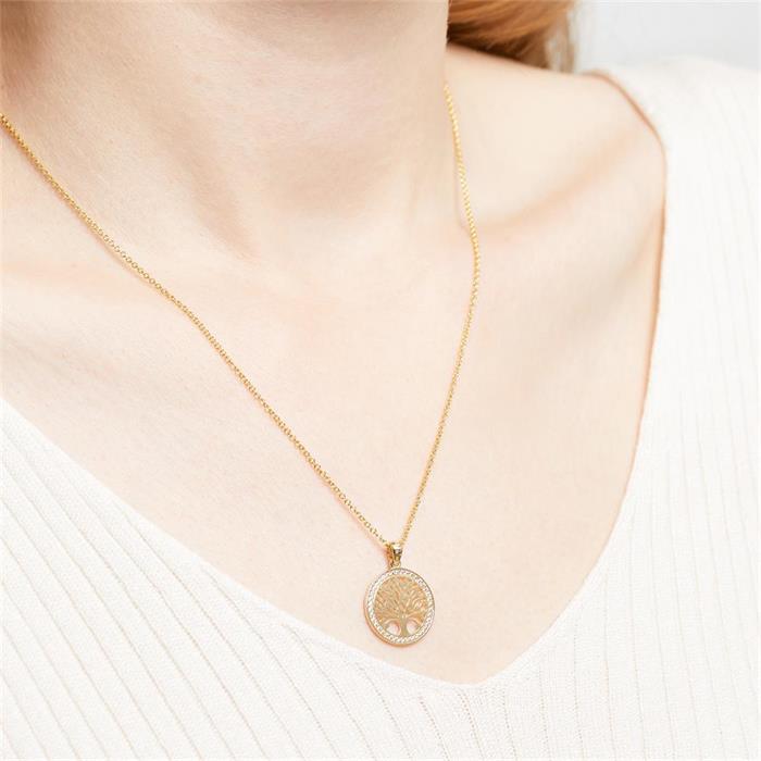 8ct gold zirconia pendant with tree of life necklace