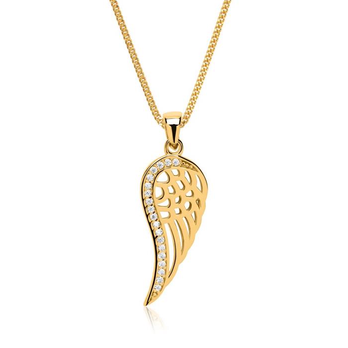 Necklace with 8ct gold pendant wings zirconia