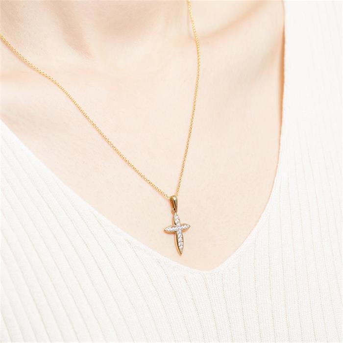 8ct gold cross pendant with zirconia trim