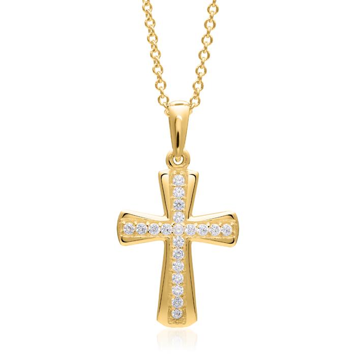 Necklace with cross pendant in 8ct gold and zirconia