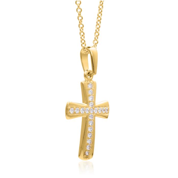 Cross pendant in 8ct gold with zirconia