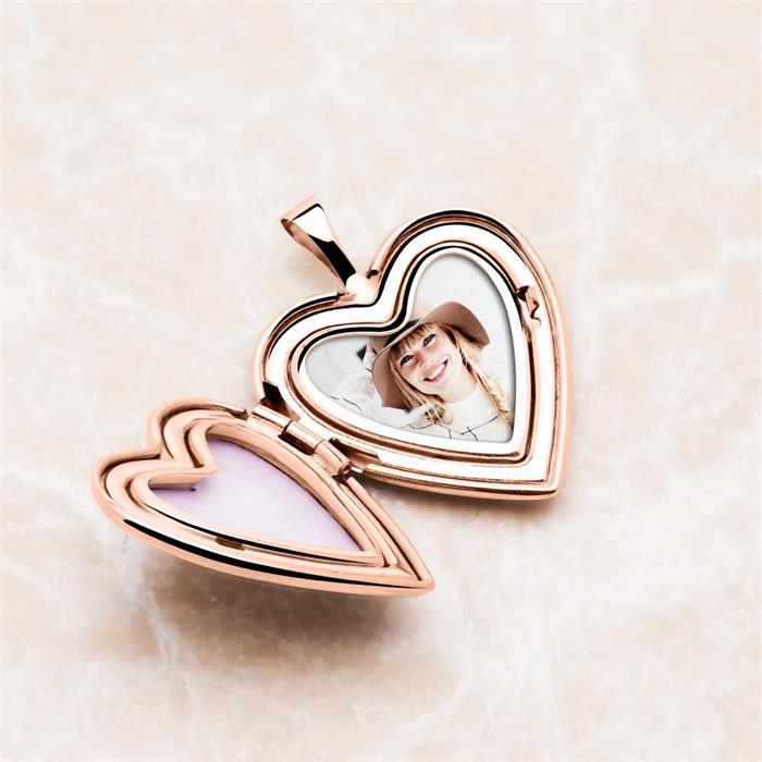 Engravable heart medallion necklace in 14ct pink gold