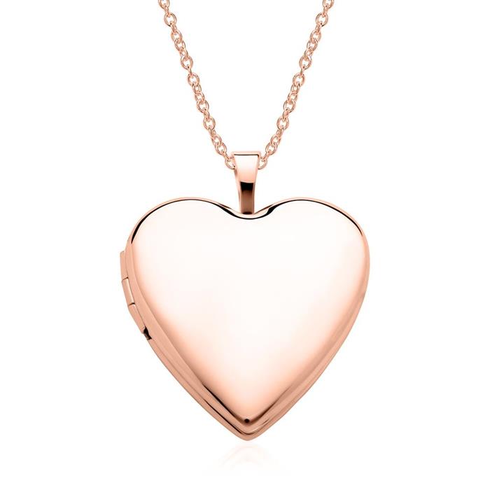 Engravable heart medallion necklace in 14ct pink gold