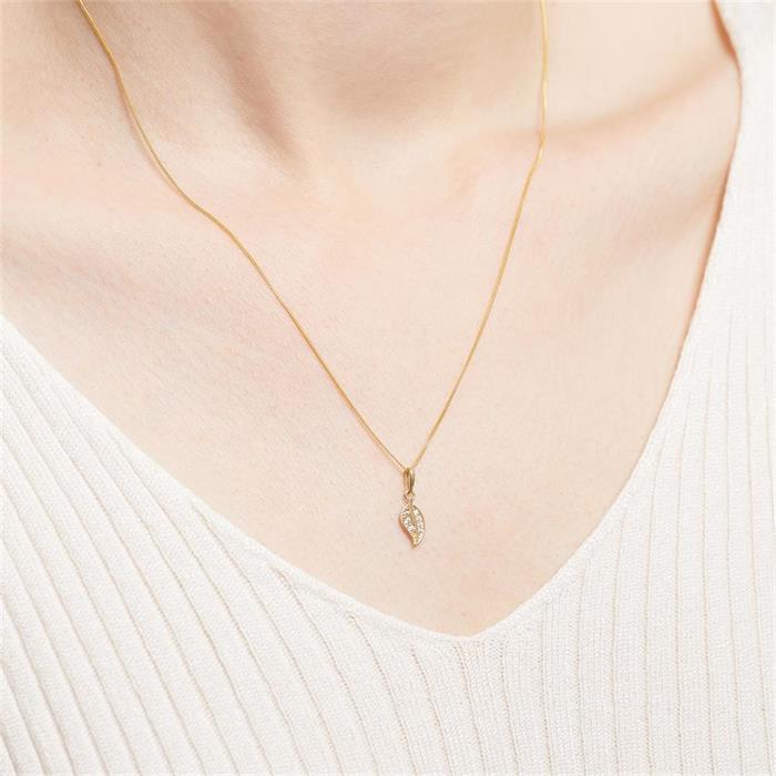 Necklace leaf for ladies in 9K gold with zirconia