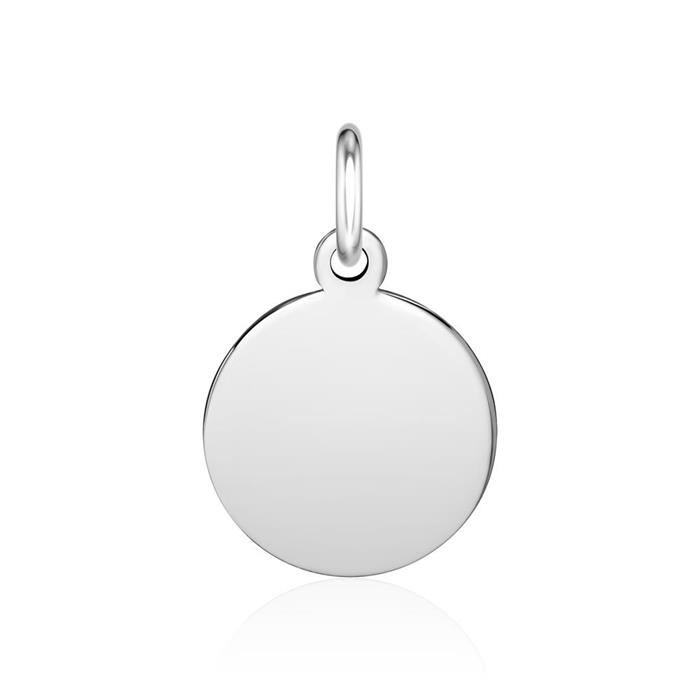 Round pendant in 14K white gold, engravable