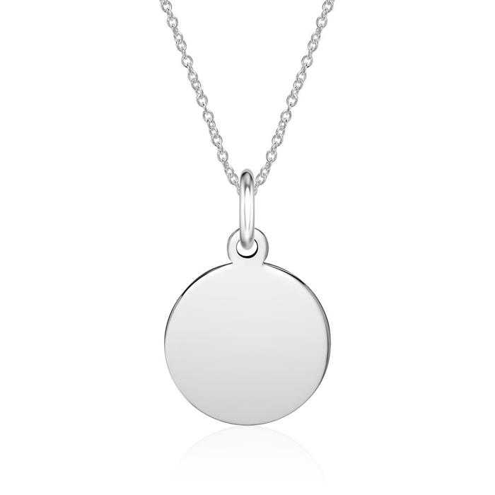 Chain with round pendant in 14K white gold engravable