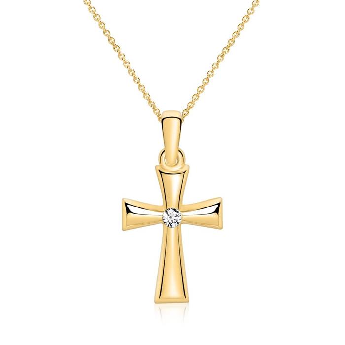 375 Gold Chain Cross With Zirconia