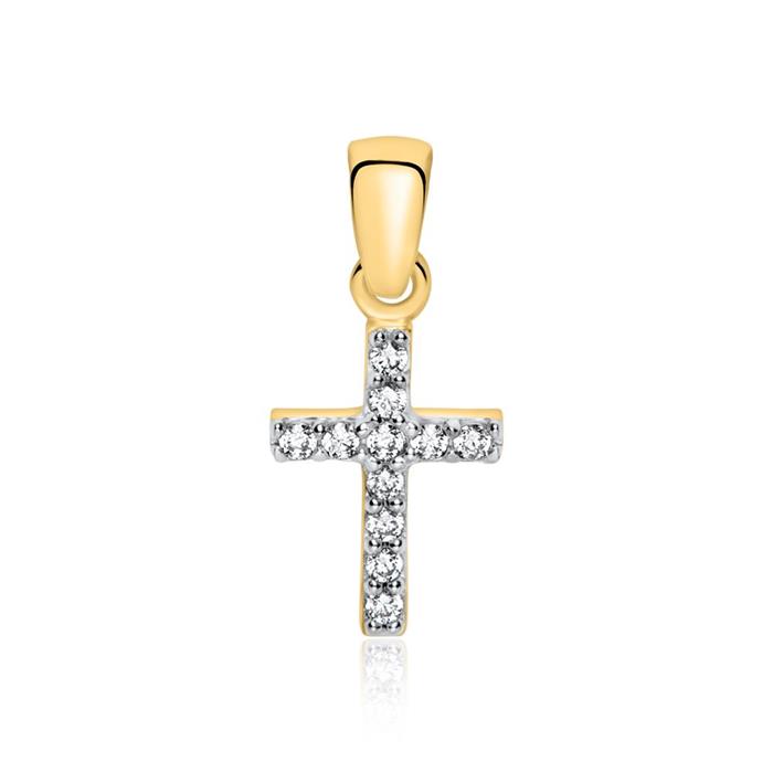 Necklace cross of 375 gold with zirconia