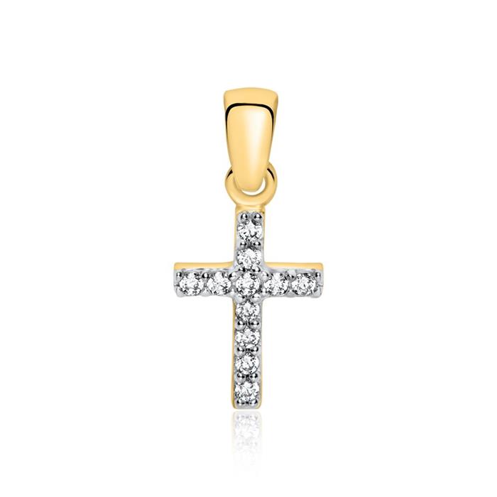 Pendant cross of 375 gold with zirconia