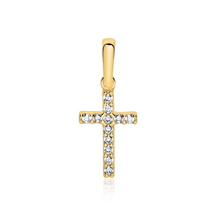 9-Carat Gold Pendant Cross With Zirconia