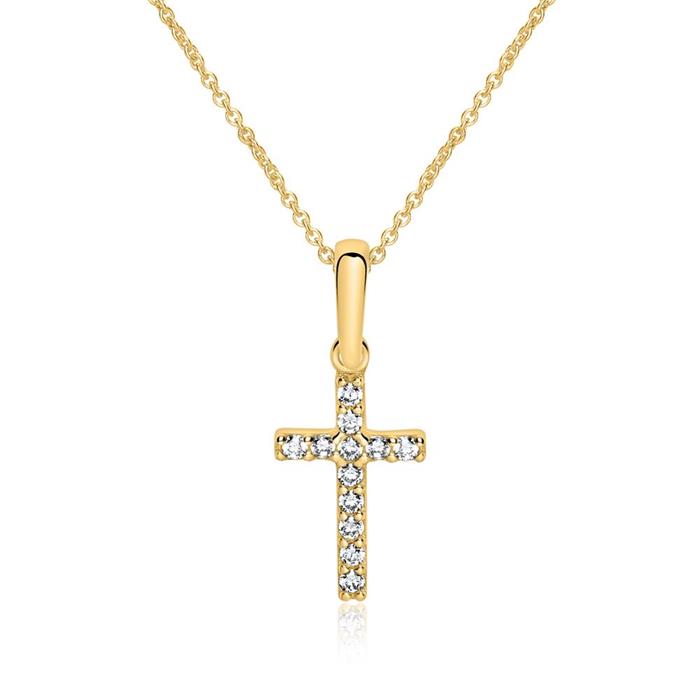 9-karätige Goldkette Kreuz mit Zirkonia