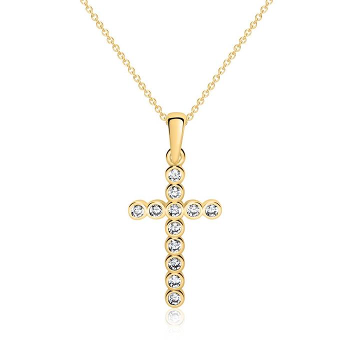 Cross pendant in 9K gold with zirconia