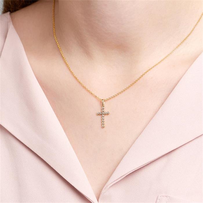 Cross pendant in 9K gold with zirconia