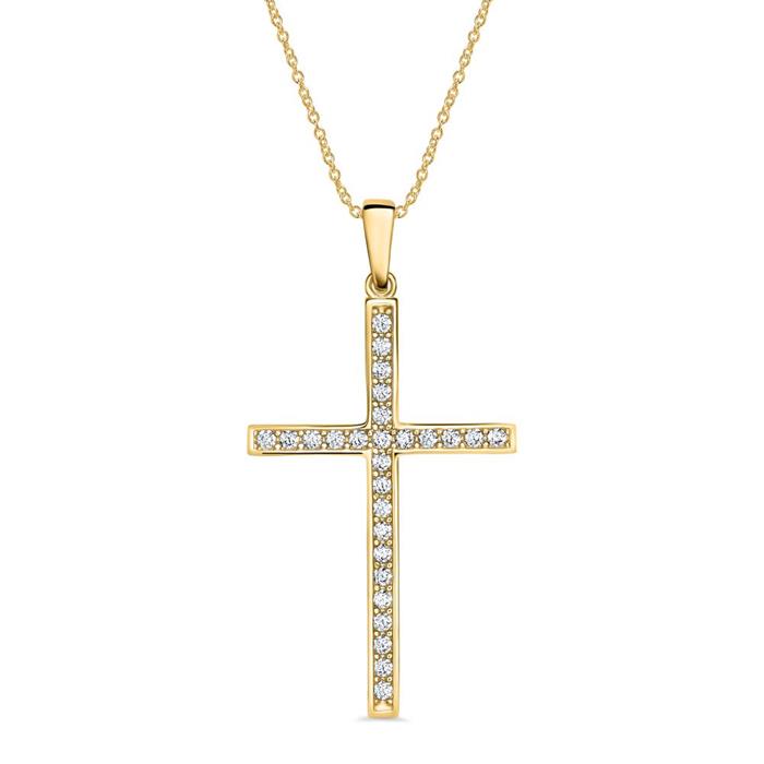Cross necklace in 9 carat gold with cubic zirconia