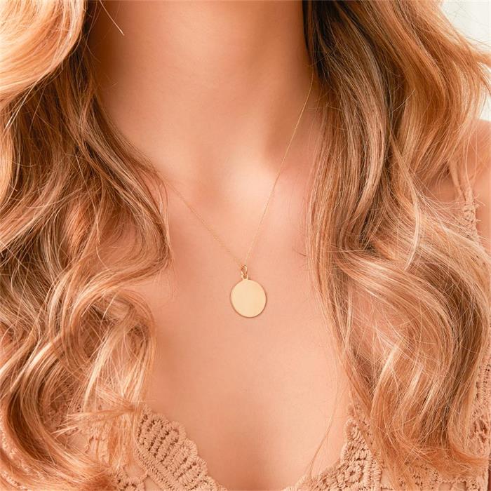 14K gold chain with circle pendant, engravable