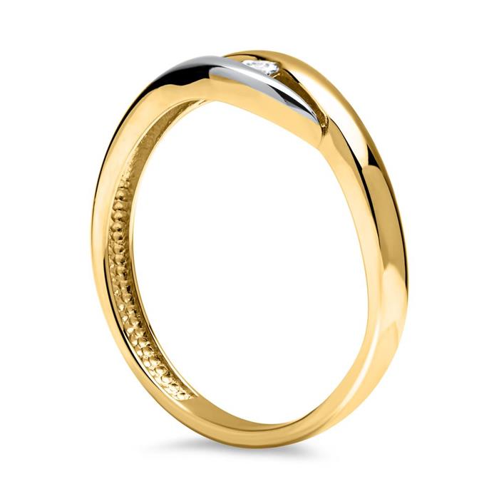 Gold ring in 8ct yellow-white gold with zirconia