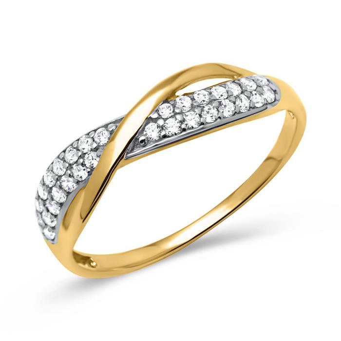 Interlaced 8ct gold ring zirconia