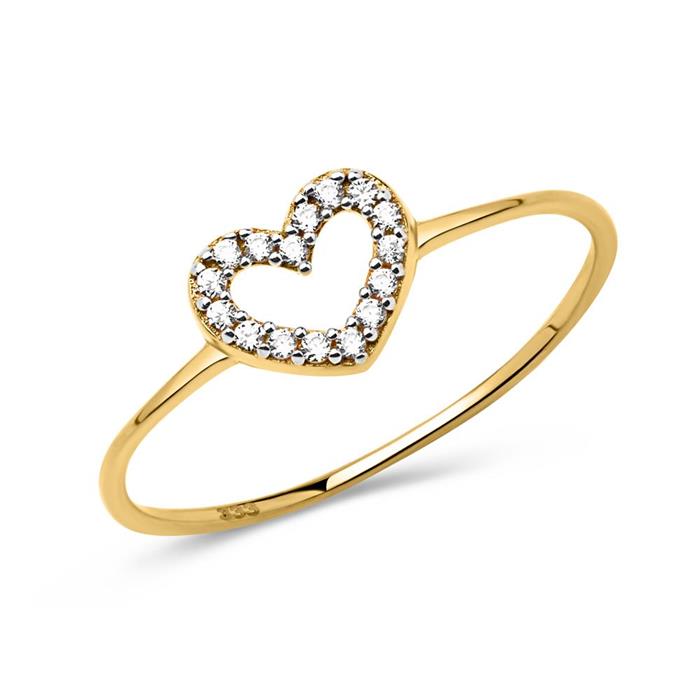 Filigree 8ct gold heart ring zirconia trimming