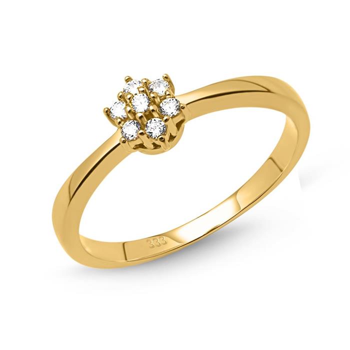 8 karaat gouden ring stervormig bezet met Zirkonia