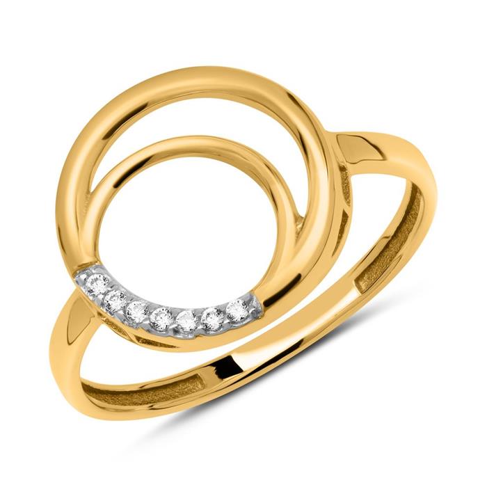 8 karaat gouden ring cirkels met witte Zirkonia