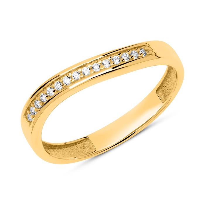 8k gouden ring met witte Zirkonia stenen