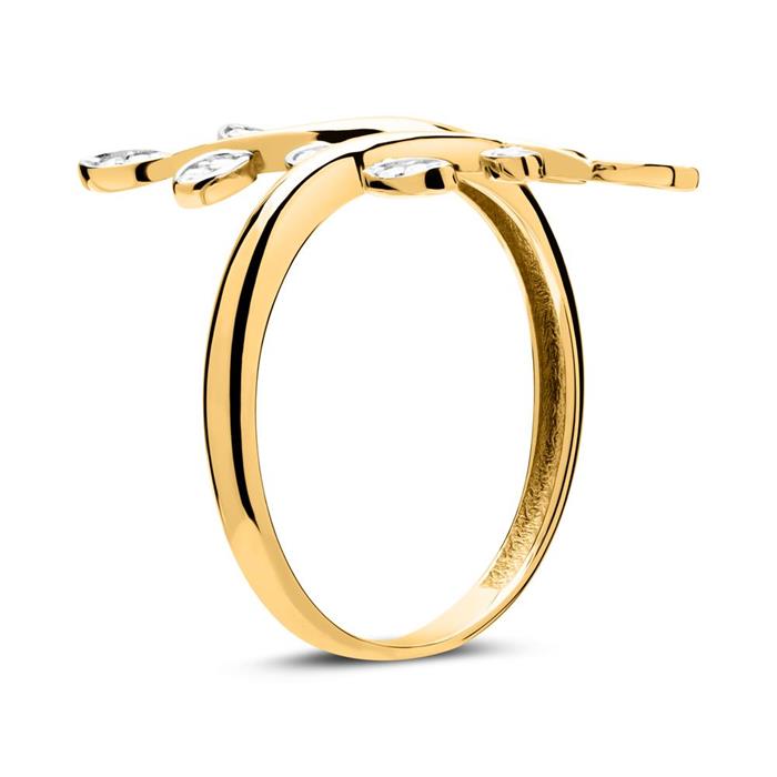 8ct gold ring leaf tendrils in 8ct gold with zirconia