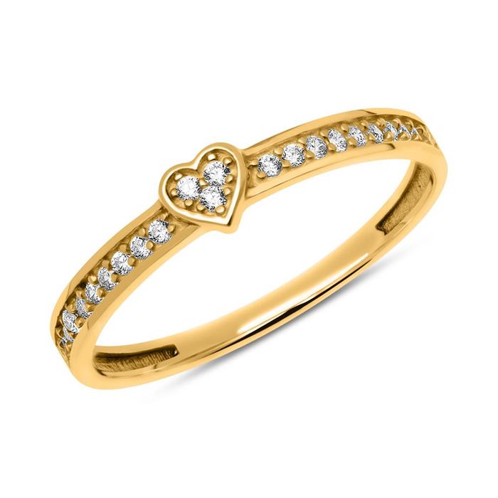 8ct gold ring with heart and zirconia stones
