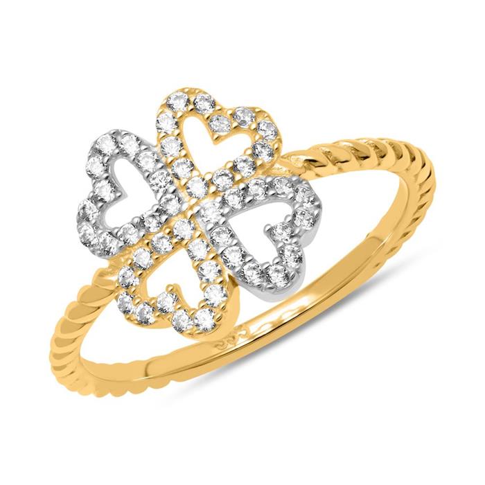 8ct gold ring four-leaf clover with zirconia