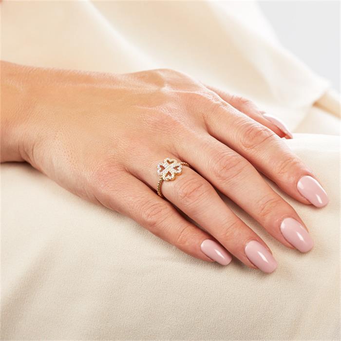 8ct gold ring four-leaf clover with zirconia