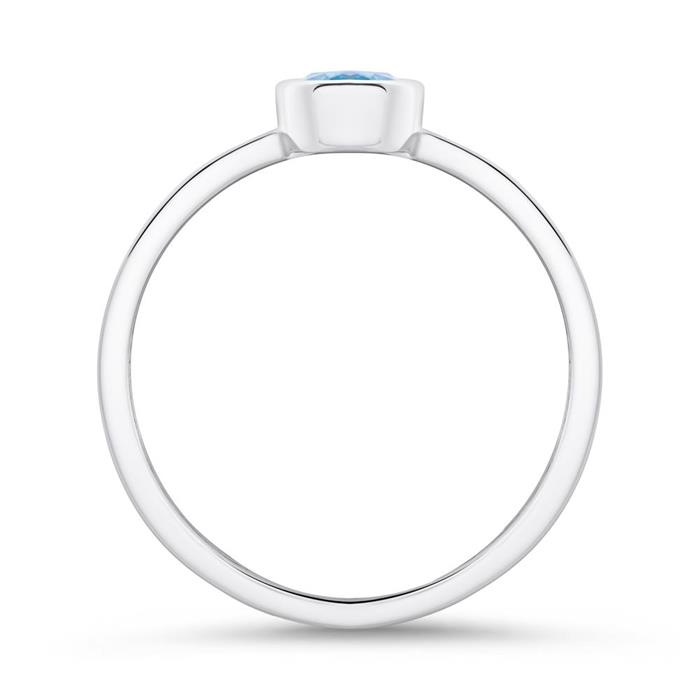 Ring for ladies in 14K white gold with blue topaz