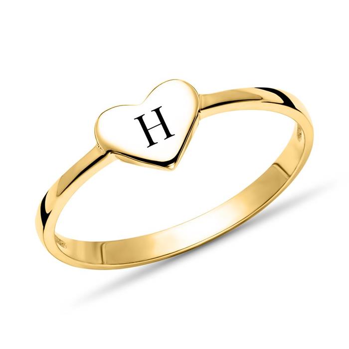 Ladies heart ring in 375 yellow gold, engravable