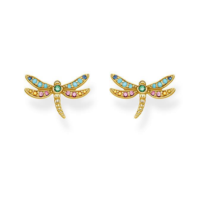 Stud earrings dragonfly in gold-plated sterling silver