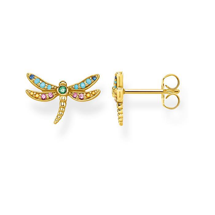 Stud earrings dragonfly in gold-plated sterling silver