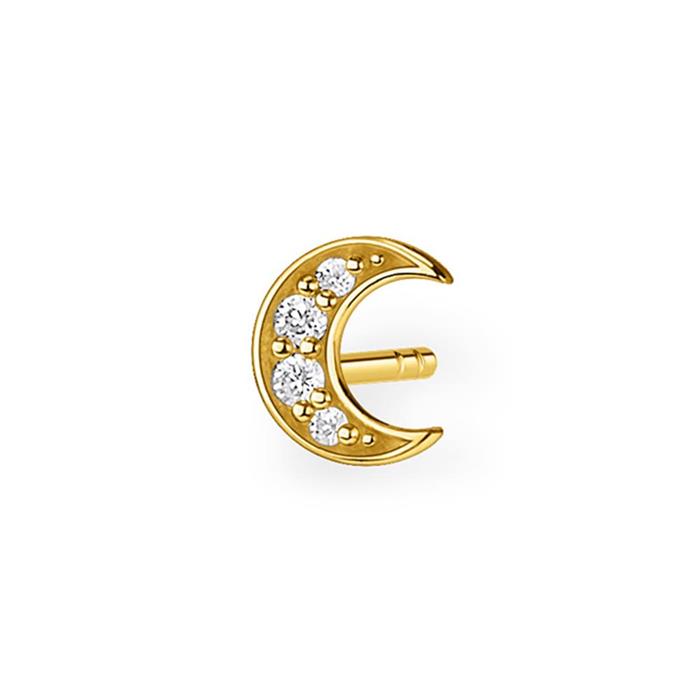 Single stud earrings moon in 925 silver, gold-plated