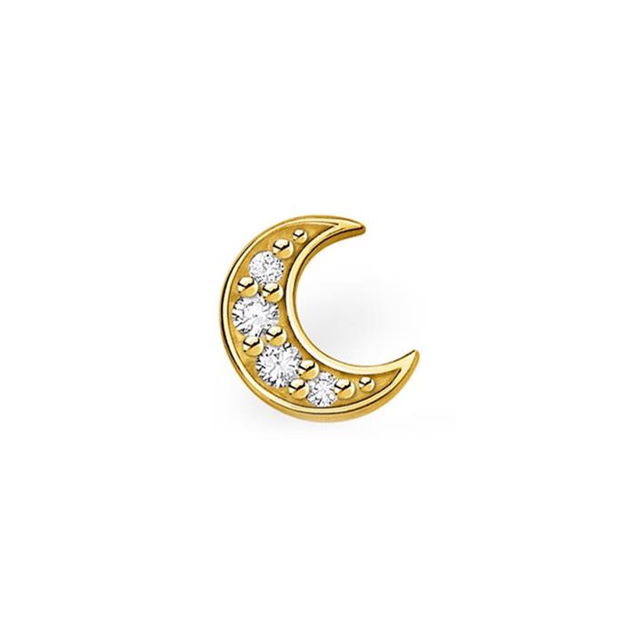 Single stud earrings moon in 925 silver, gold-plated