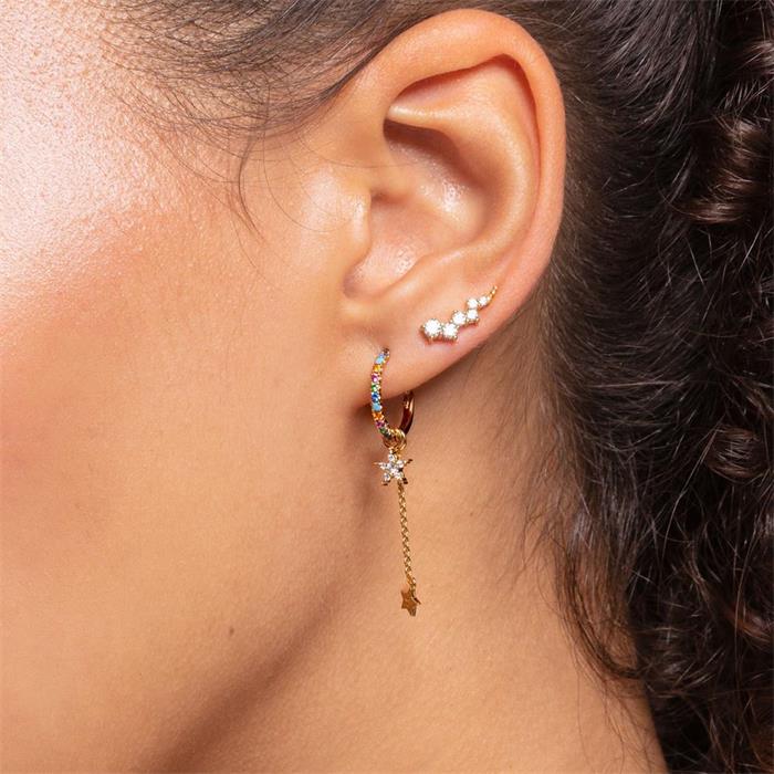 Ladies ear climber with cubic zirconia in 925 sterling silver, gold