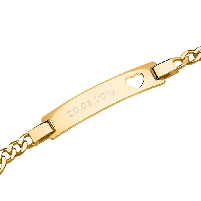 Figaro heart bracelet gold plated engraving