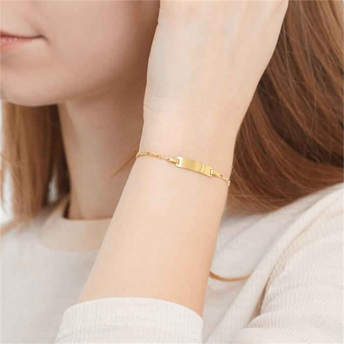 Pulsera de plata 925 ba&#xF1;ada en oro con placa grabada