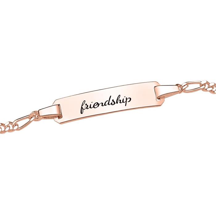 Pulsera de plata rosado con placa grabable