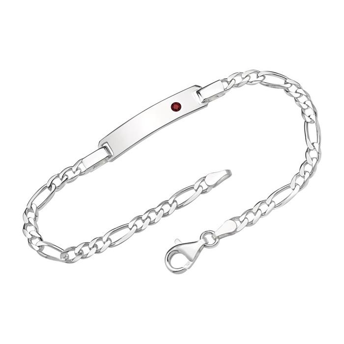 Silver Bracelet Red Zirconia Engraving