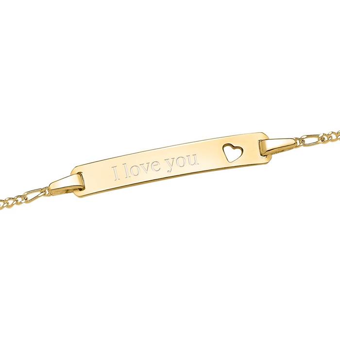 Pulsera corazón dorada con placa grabada