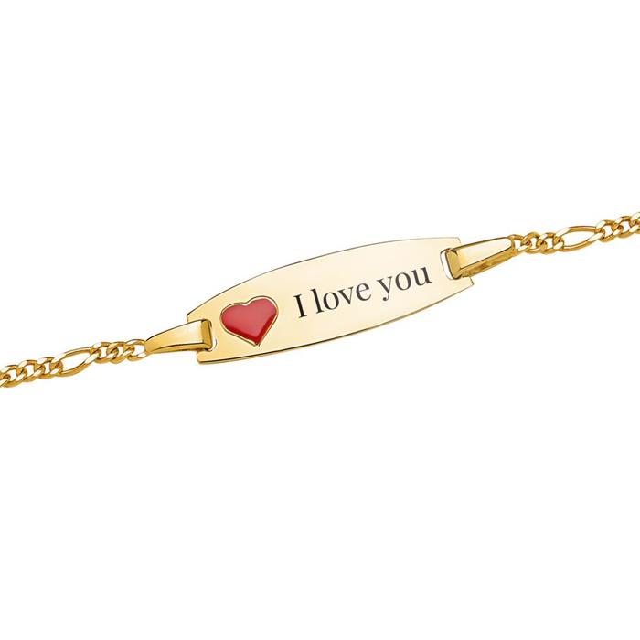 9ct yellow gold bracelet with red heart