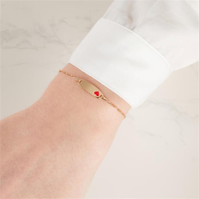 9ct yellow gold bracelet with red heart